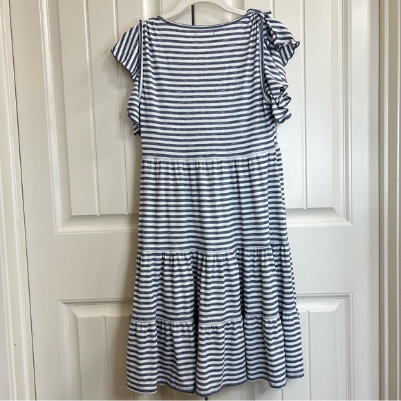 Max Studio Womens Jersey Knit V-Neck Ruffles Dress in Blue/White Stripes, Size S - Picture 3 of 7